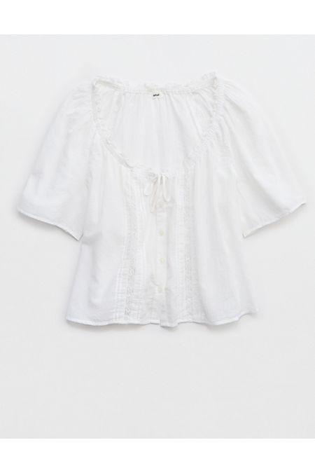 Aerie Woven Button Blouse Women's White XXS | Aerie