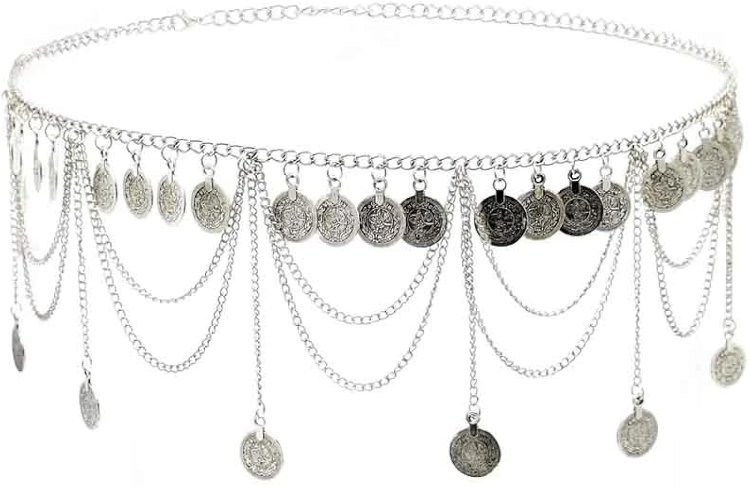 Gold Silver Coin Pendant Waist Chain Tassel Layered Chain Belt Waist Jewelry for Women | Amazon (US)