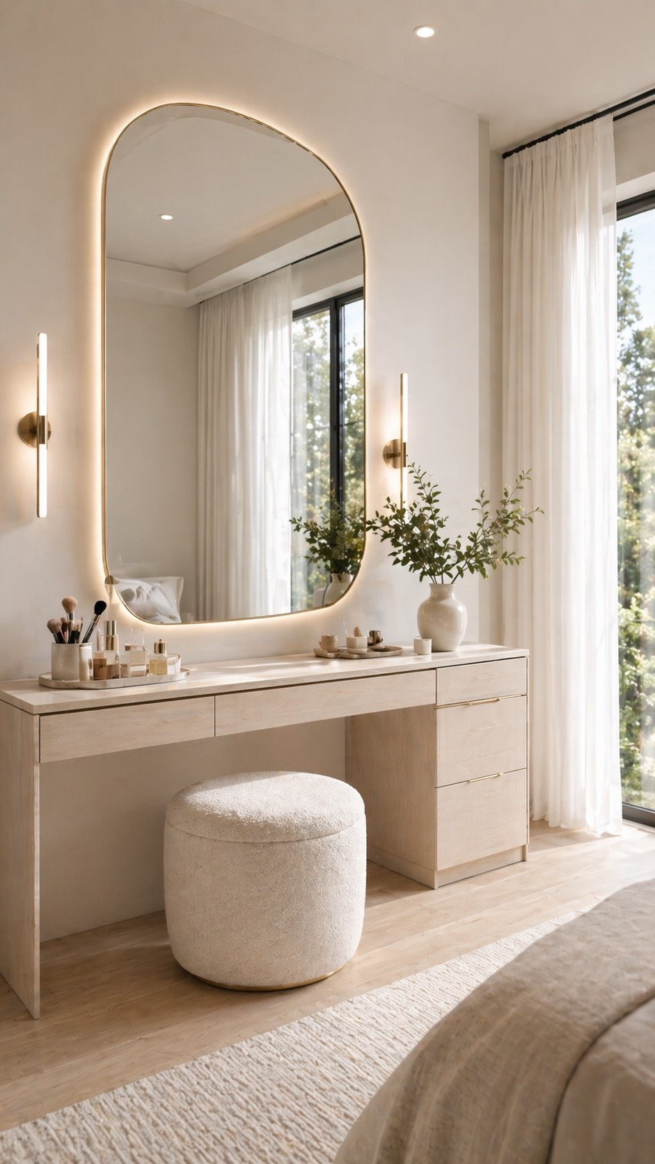 Elegant vanity setup with an arched mirror, soft neutral tones, and a clean refined glow.

#vanitysetup #luxuryvanity #makeupvanity #vanityinspo #neutralinterior #interiordesign #homedecor #minimalvanity #softluxury #dressingroom #beautycorner #modernhome #eleganthome #pinteresthome #ltkhome #vanitydecor #calmhome #refinedinteriors #girlyhome #minimalinterior