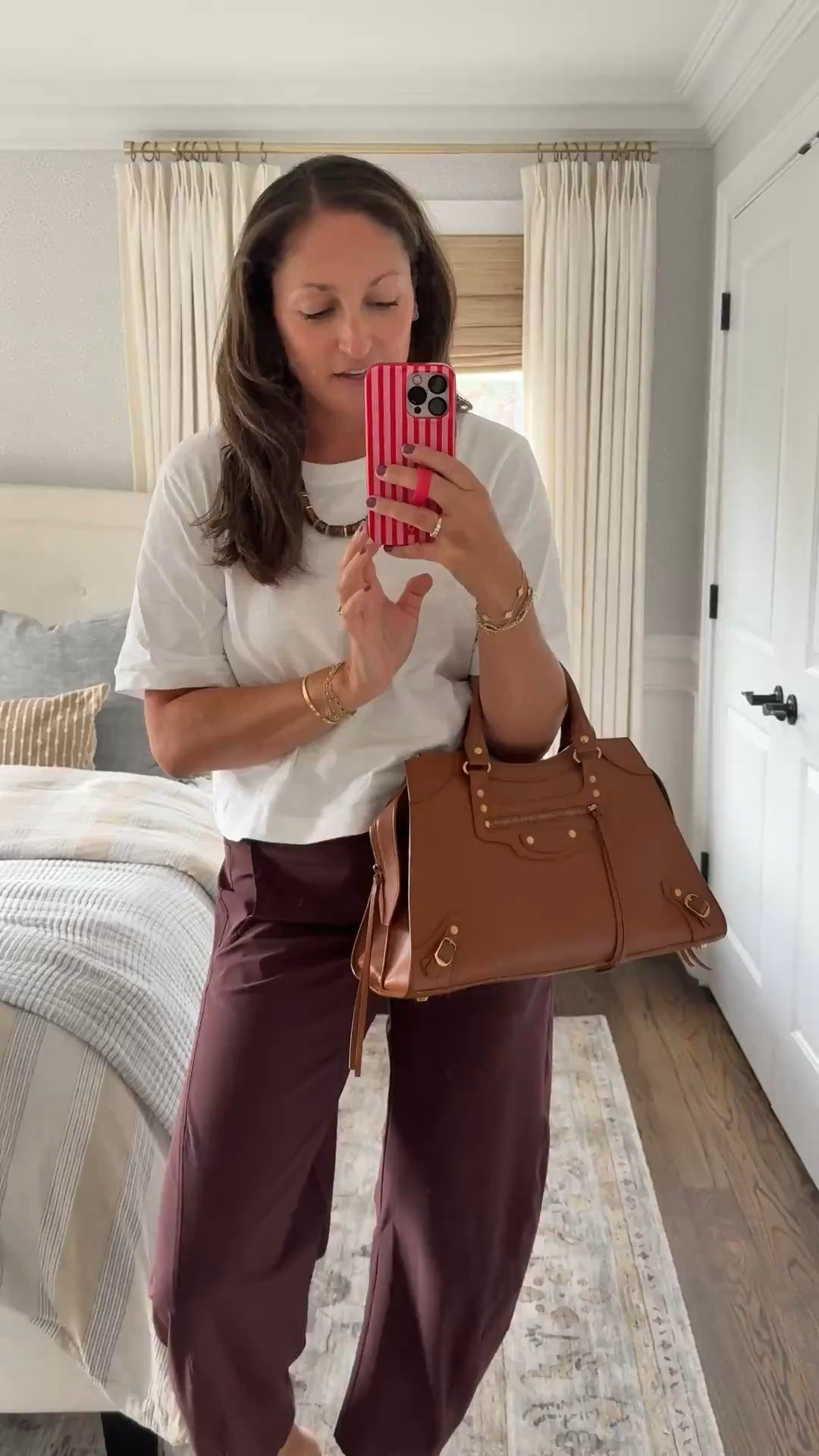 Today’s work OOTD! These Ruti pants are SO good, and the fall colors are incredible. I’m especially obsessed with the aubergine paired with my favorite boxy tee, chunky beaded necklace, and my newest Vivrelle borrow. Use code MICHELLEPULMAN for three months of free borrowing from Vivrelle!

Ruti pants, aubergine pants, fall work outfit, workwear outfit ideas, boxy tee outfit, beaded necklace, Vivrelle handbag, fall fashion, office outfit inspiration, elevated everyday style, transitional workwear, girlonthehudson

#LTKSeasonal #LTKOver40 #LTKWorkwear