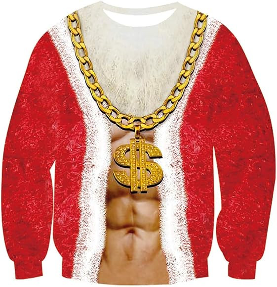 Idgreatim Unisex Ugly Christmas Crewneck Sweatshirt Novelty 3D Graphic Long Sleeve Sweater Shirt | Amazon (US)