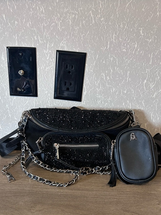 Steve Madden black chain rhinestone bling bum bag fannypack | Poshmark