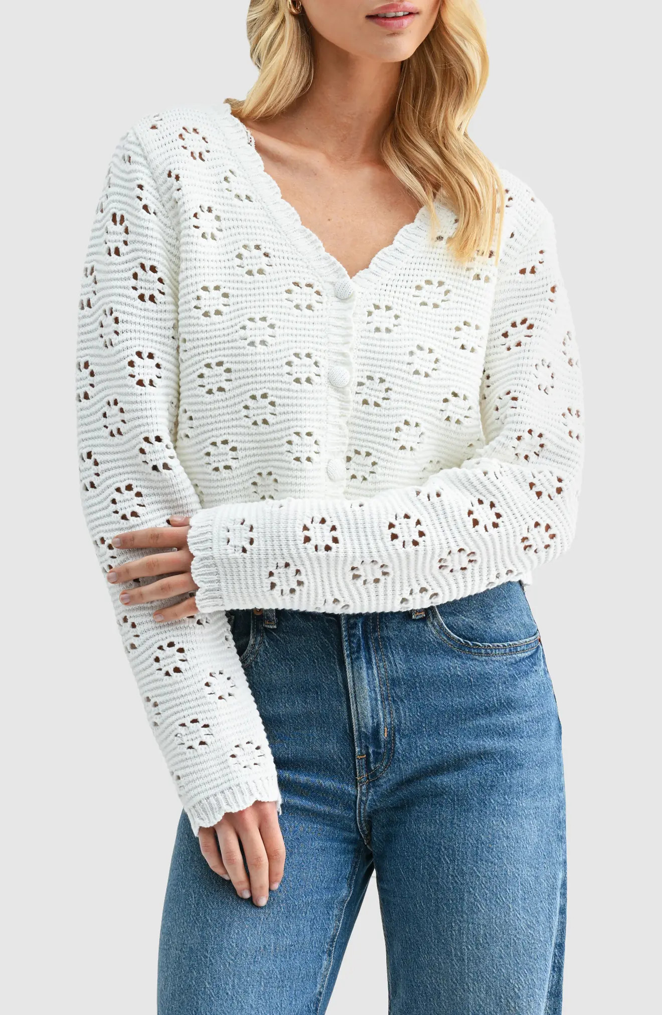 All in Favor Open Stitch Cotton Blend Cardigan (Women) | Nordstrom | Nordstrom