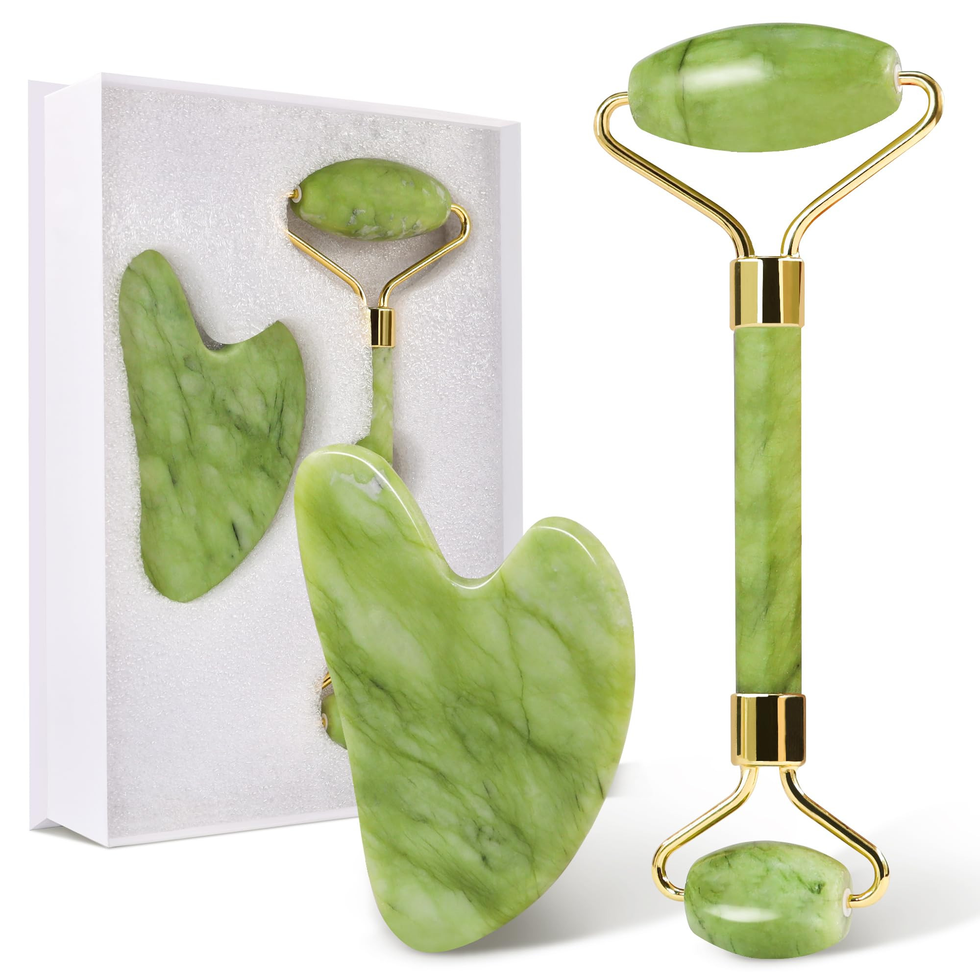 huefull Gua Sha Facial Tool & Jade Roller Set for Skin Care, Reduce Puffiness and Improve Wrinkles,  | Amazon (US)