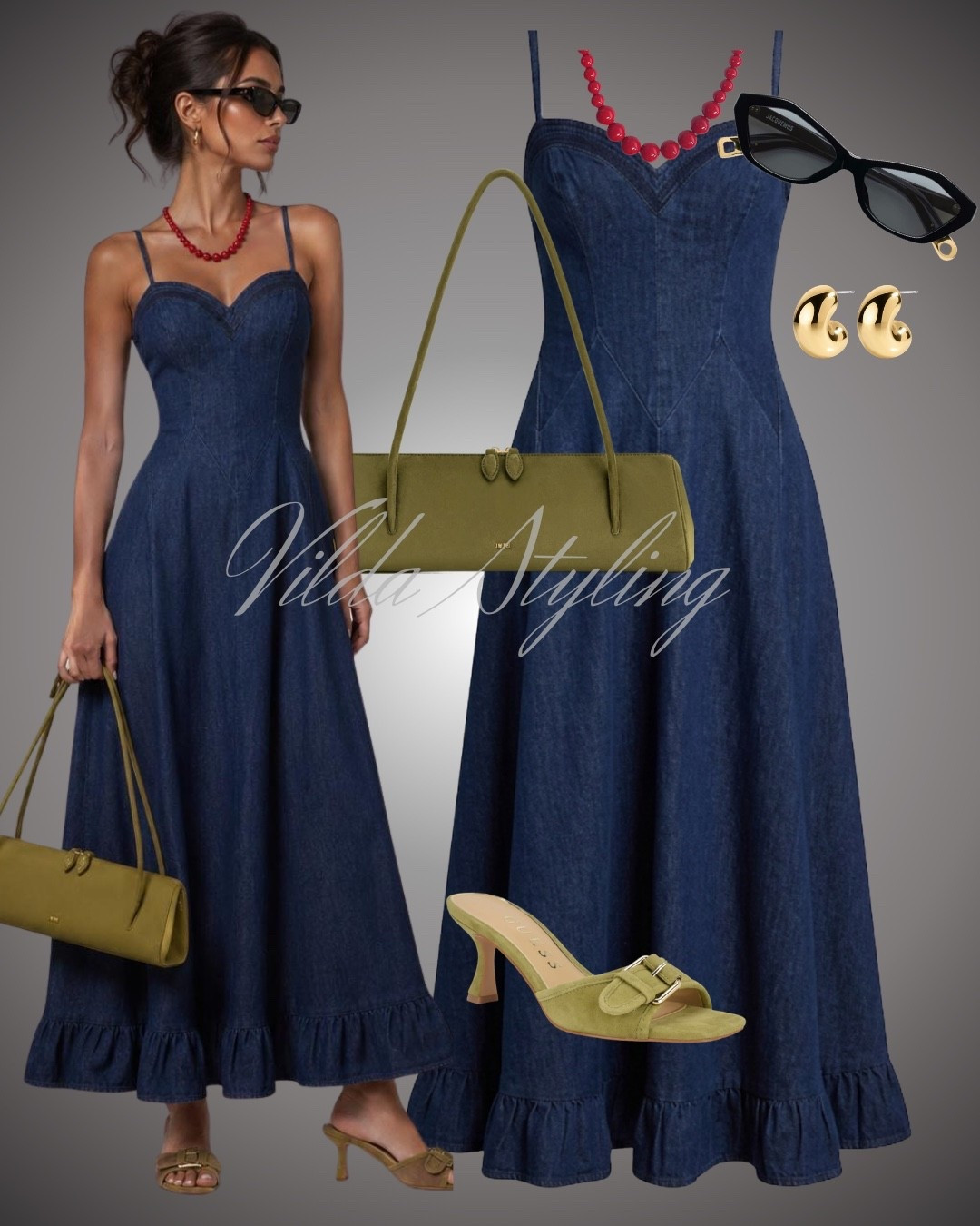 Effortless Denim💙
 Obsessed with this chic silhouette and the pop of olive green.🫠💚
#summerstyle #summeroutfits #vacationlooks #seasonalstyle #summervibes

#LTKsummer #LTKtravel #LTKdresses