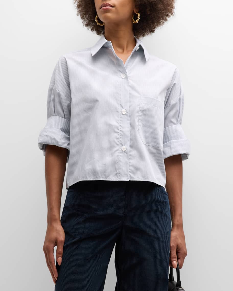 TWP The Next Ex Cropped Cotton Button-Front Shirt | Neiman Marcus