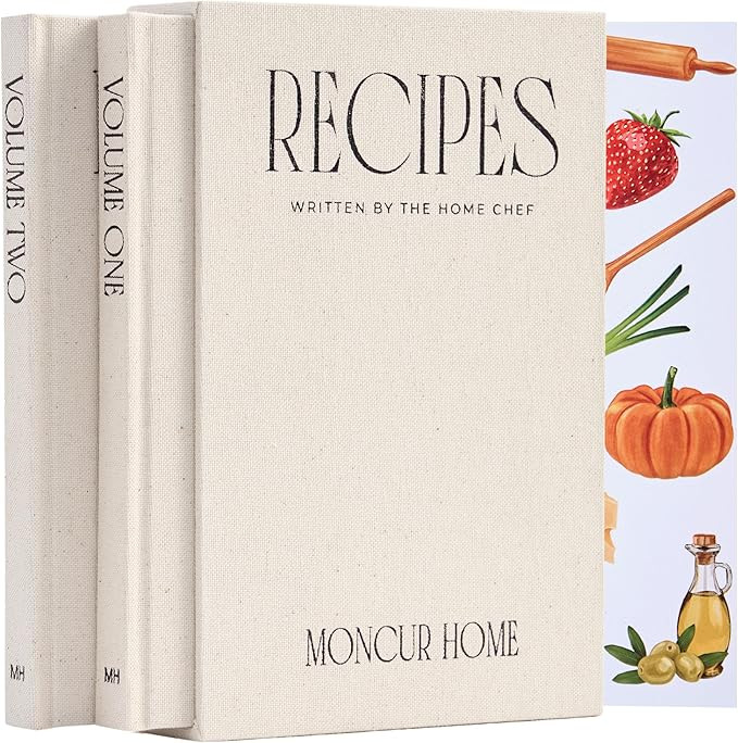 Recipe Book To Write In Your Own Recipes Set of 2 Blank Recipe Book Linen Beige with 2 Sticker Sh... | Amazon (US)