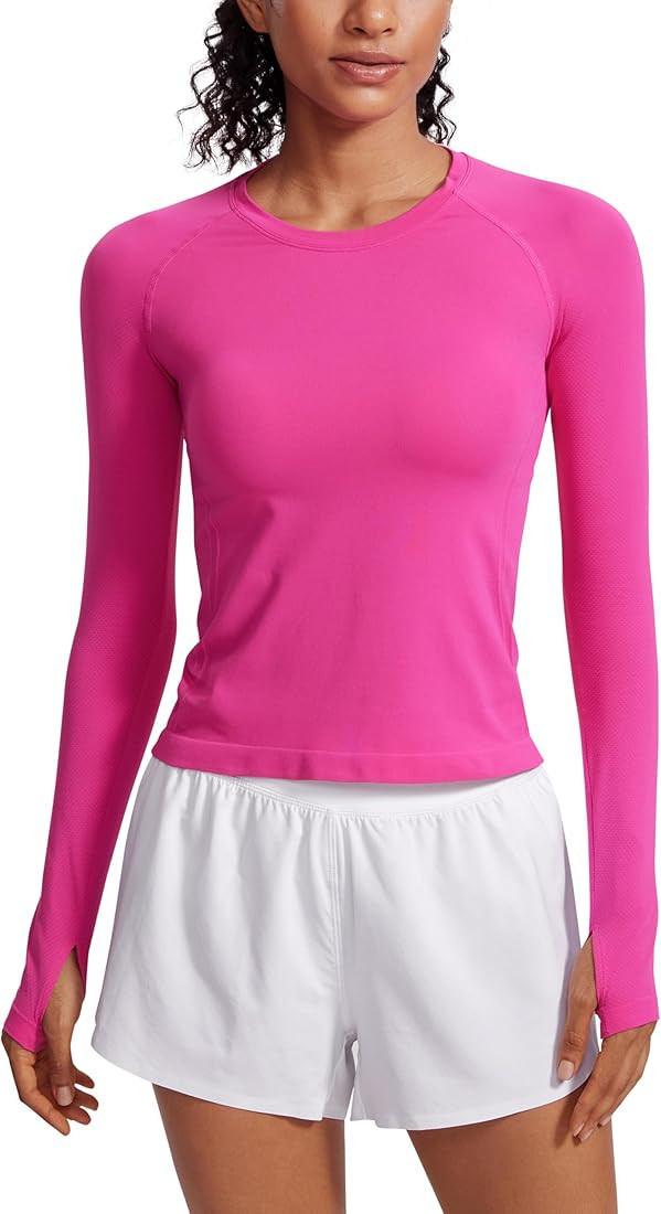 CRZ YOGA Womens Seamless Workout Long Sleeve Shirts Quick Dry Gym Athletic Tops Breathable Runnin... | Amazon (US)