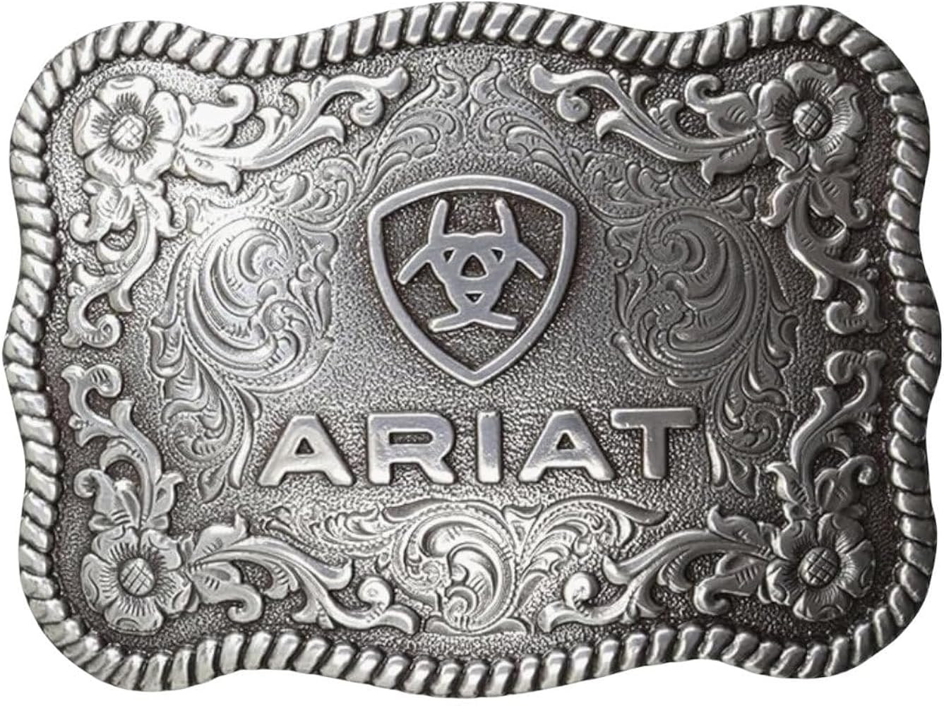 ARIAT Scalloped Logo Buckle with Twisted Rope Edge, Floral Scrolls, Filigree Detailing, 3 ¾" x 2... | Amazon (US)