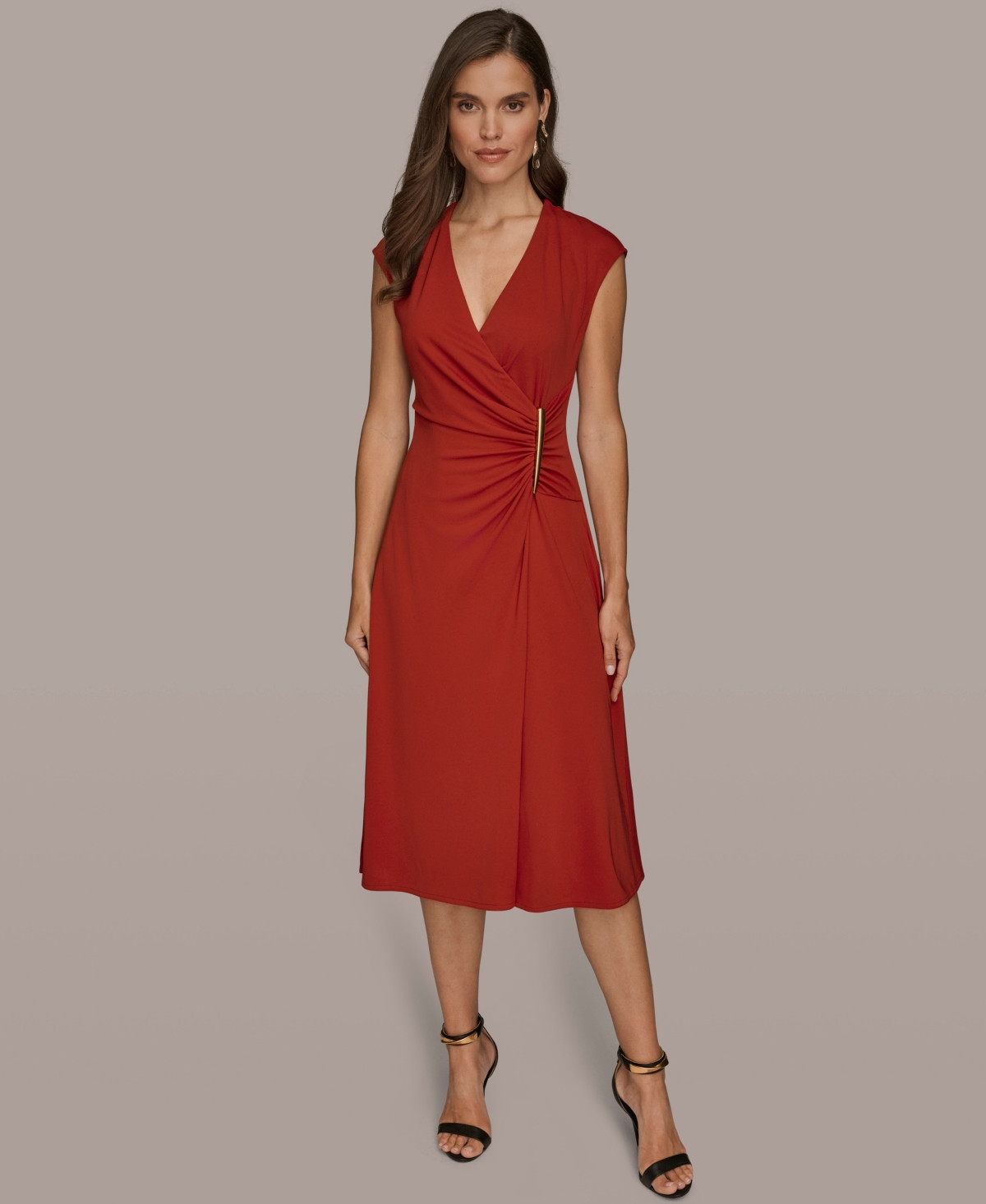 Donna Karan New York Women's V-Neck Midi Dress - Autumn Red | Macy's