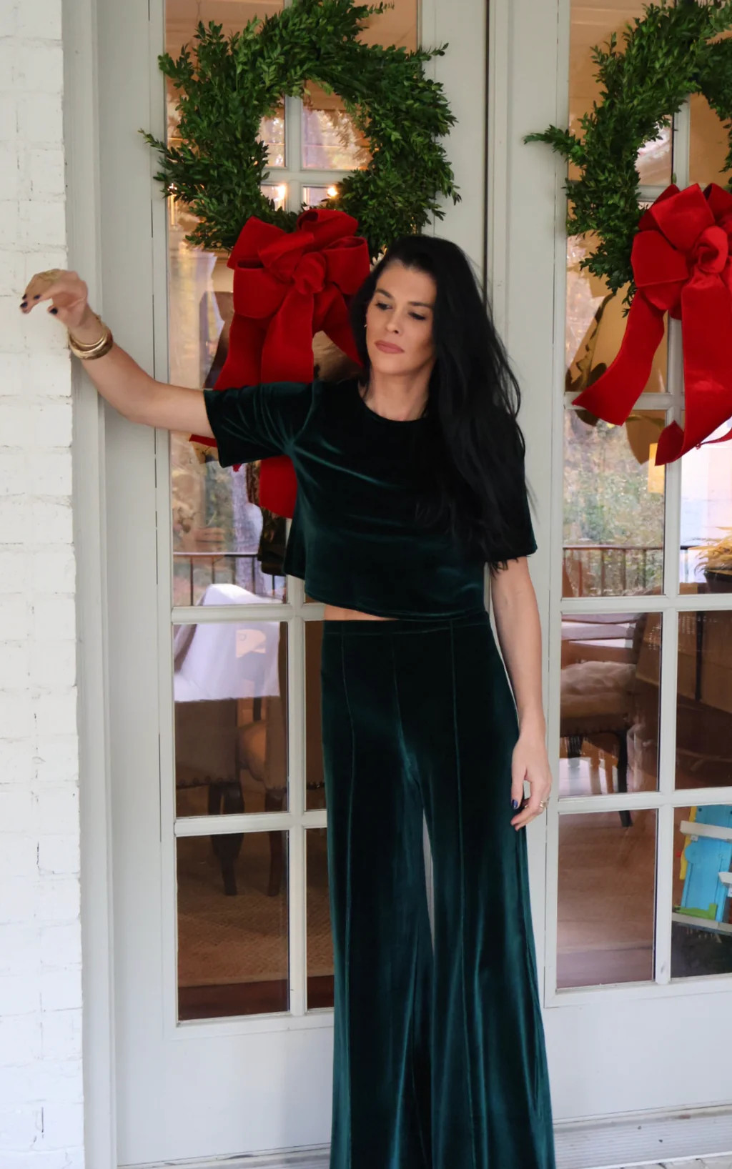 EMERALD VELVET WIDE LEG PANT | House of Nizhoni