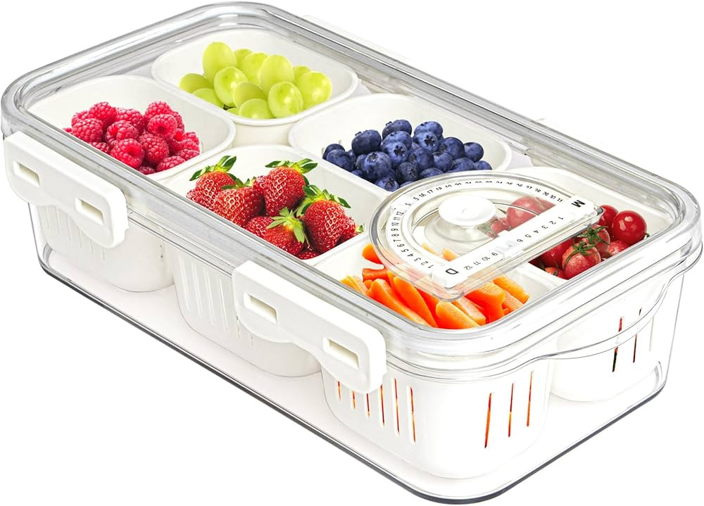 MineSign Divided Food Serving Tray with Lids Stackable Snackle Box for Candy Nuts Spice Fruit&Veg... | Amazon (US)