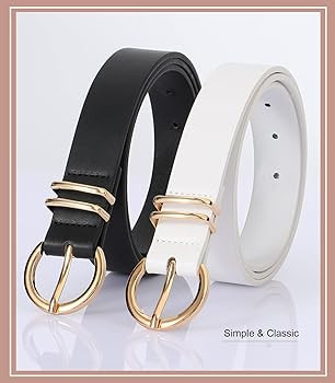 2 Pack Women's Leather Belts for Jeans Dresses Fashion Gold Buckle Ladies Belt | Amazon (US)