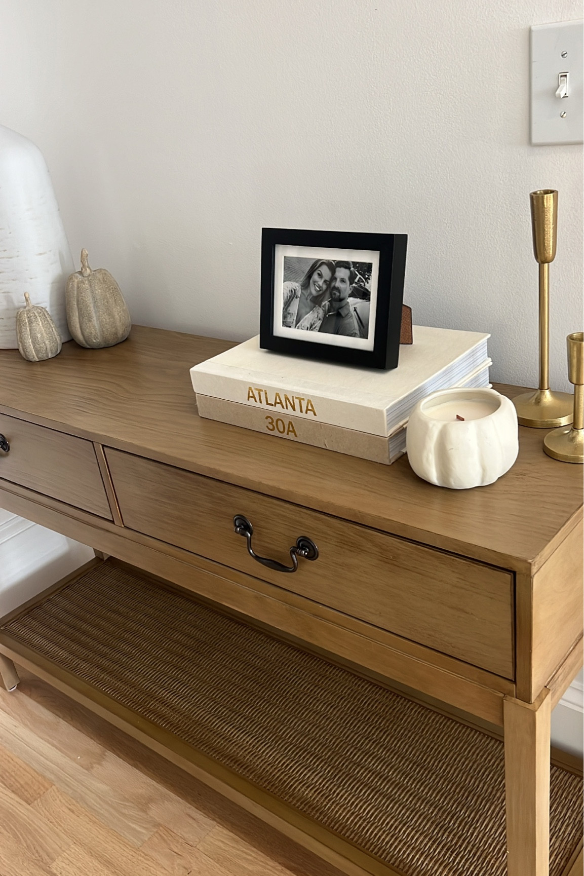 New Consol table! So easy to put together and great quality. I also link my home accessories x fall decor 🤍
#homedecor #consoletable #home #fall #falldecor #pumpkins 

#LTKhome #LTKfindsunder100 #LTKSeasonal