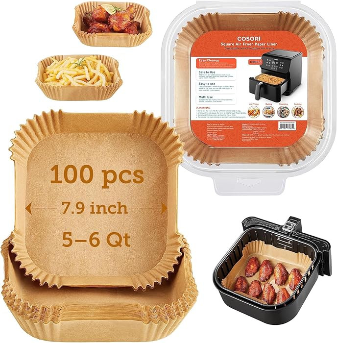 COSORI Air Fryer Liners, 100 PCS Square Disposable Paper Liners, Non-Stick Silicone Oil Coating, ... | Amazon (US)