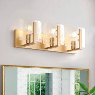 21.46 in. 3-Light Modern Gold Bathroom Vanity Light Fixtures Over Mirror with Glass Shades | The Home Depot