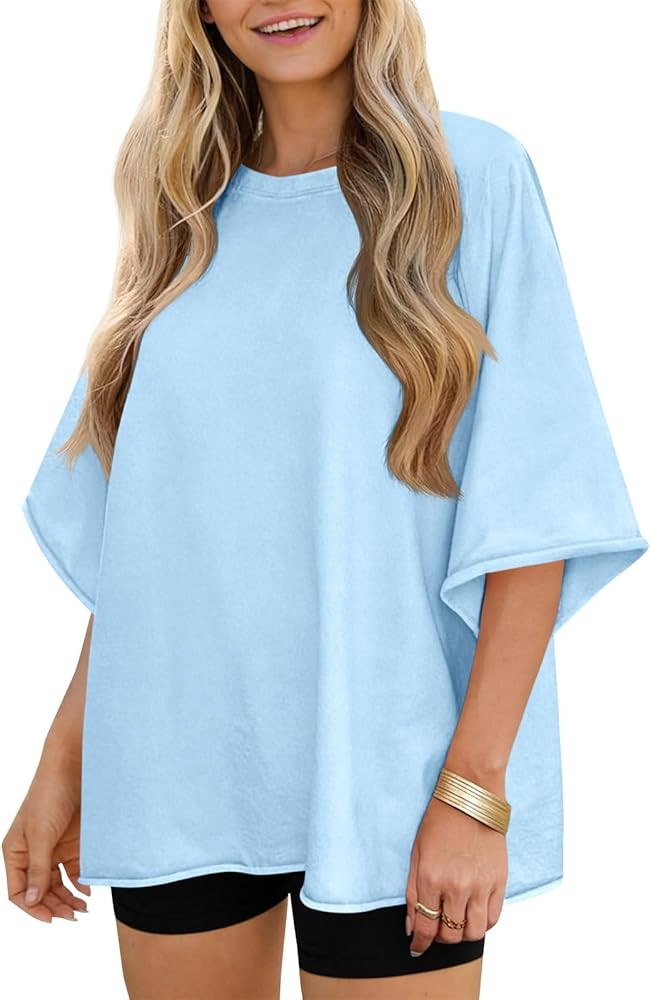 Tankaneo Womens Oversized Half Sleeve T-Shirts Trendy Casual Baggy Loose Fit Tops Summer Crew Nec... | Amazon (US)
