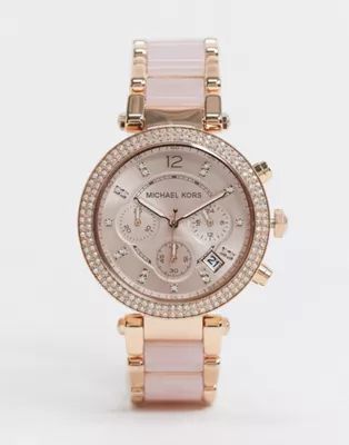 Michael Kors Parker rose gold pink bracelet watch MK5896 | ASOS (Global)