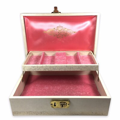 Vintage Mid Century Jewelry Box Lined Pink Satin & Velvet w/ Secret Compartment | eBay US