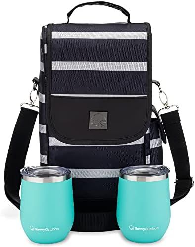 One Savvy Girl Wine Tote Bag with Stainless Steel Stemless Wine Glasses - 2 Bottle Wine Carrier Purs | Amazon (US)