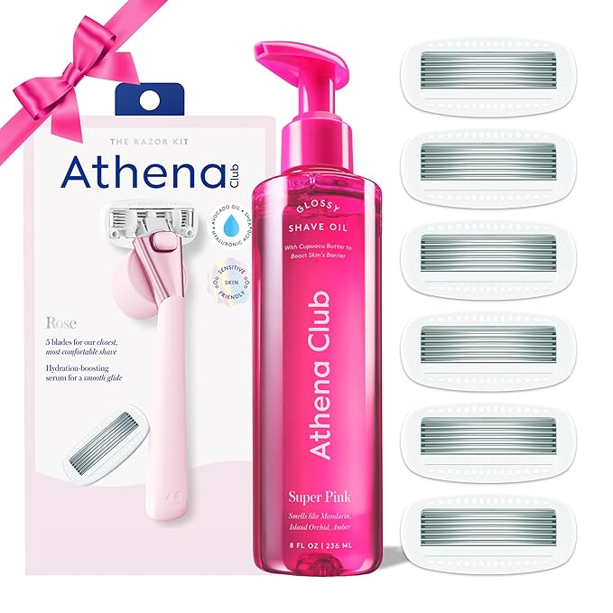 Athena Club Women's Razor Shave Kit, 1 Rose Razor Handle + 6 Blade Refills + Super Pink Glossy Sh... | Amazon (US)