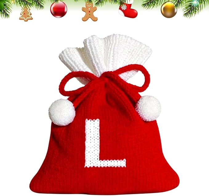 HIENAJ Christmas Monogram Drawstring Gift Bag - Small Knitted Candy Bag for Party, Home, Holiday ... | Amazon (US)