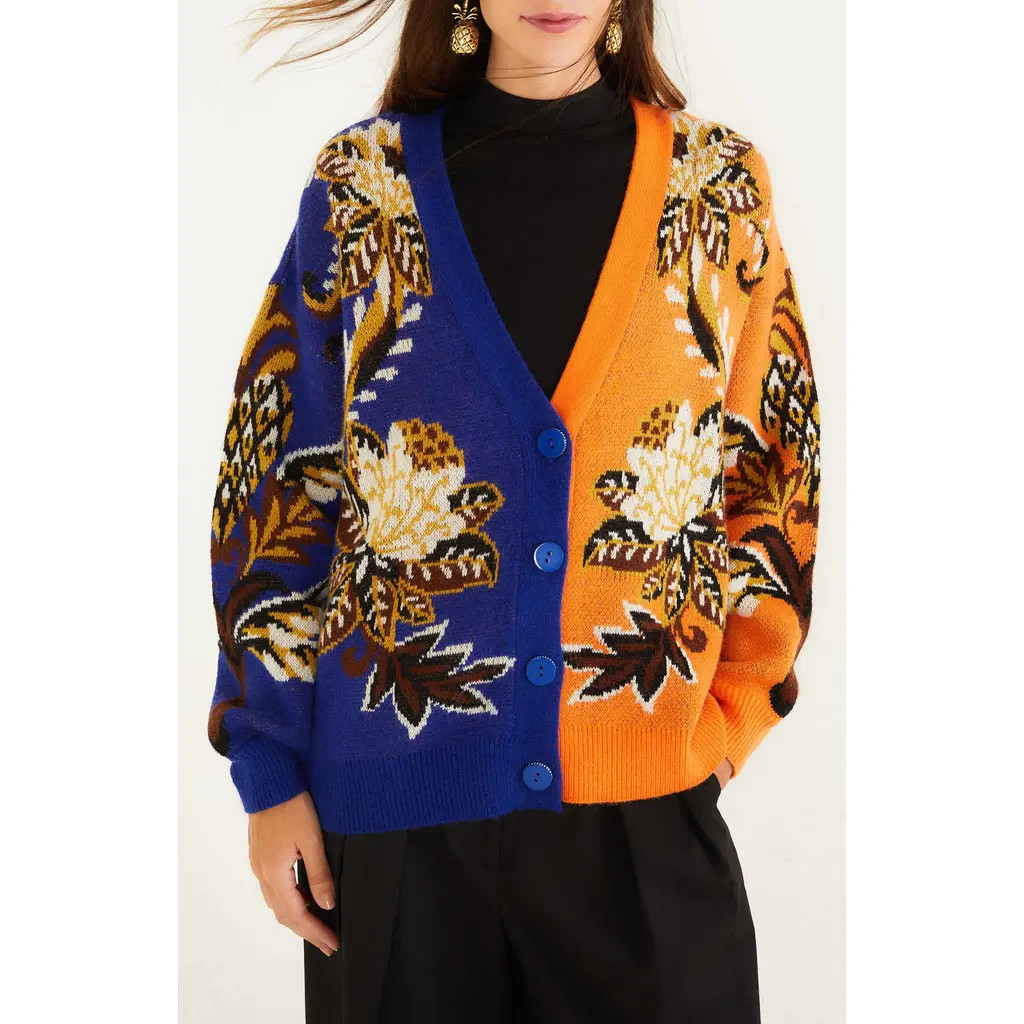 FARM Rio Arabesque Paradise Mixed Print Jacquard Cardigan in Arabesque Paradise F at Nordstrom Rack, Size X-Large | Nordstrom Rack