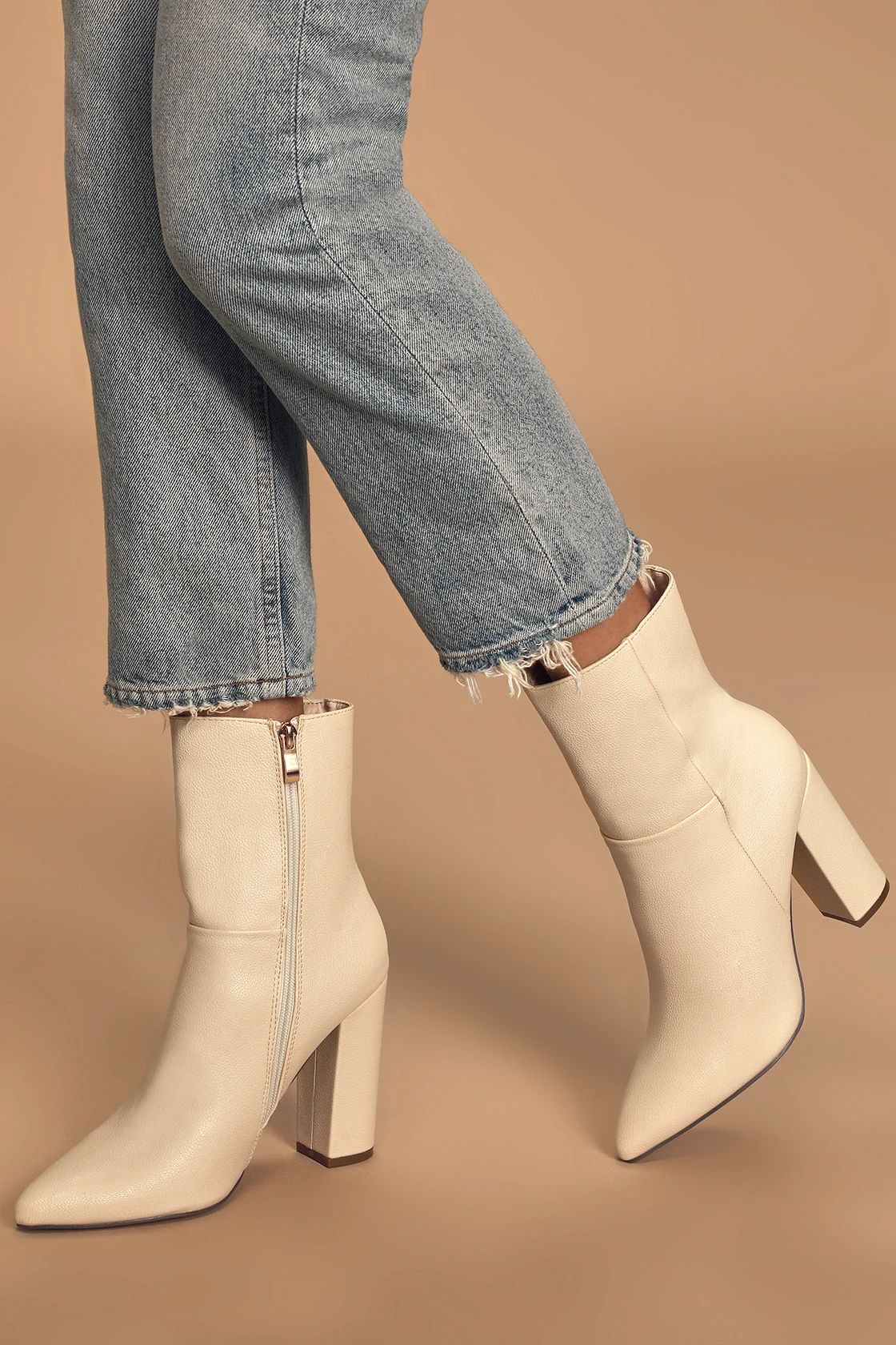 Dawson Bone Pebble Pointed-Toe Mid Calf Boots | Lulus (US)