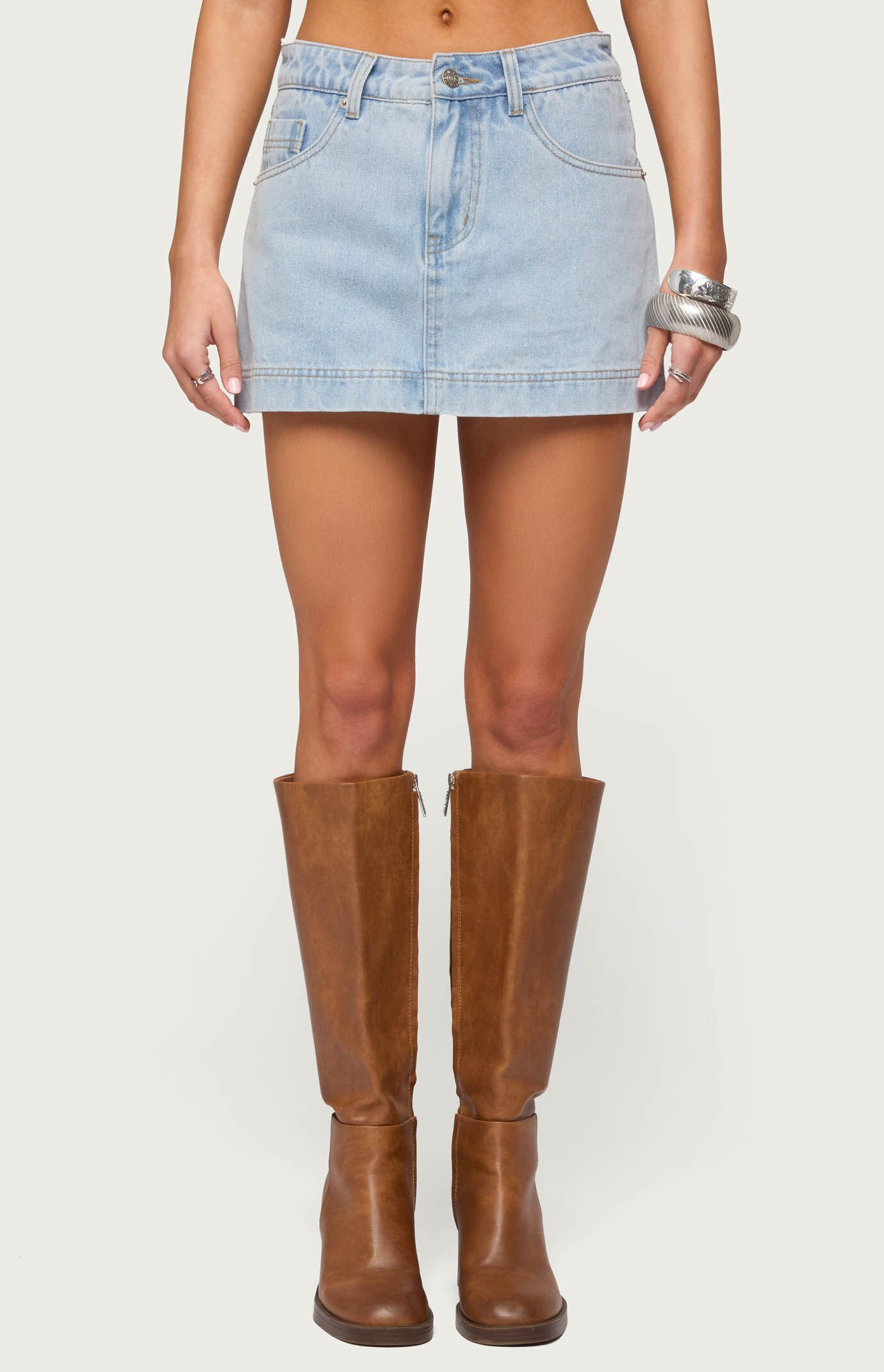 Edikted Women's Shanice Denim Mini Skort in Light Blue - Size Medium | PacSun