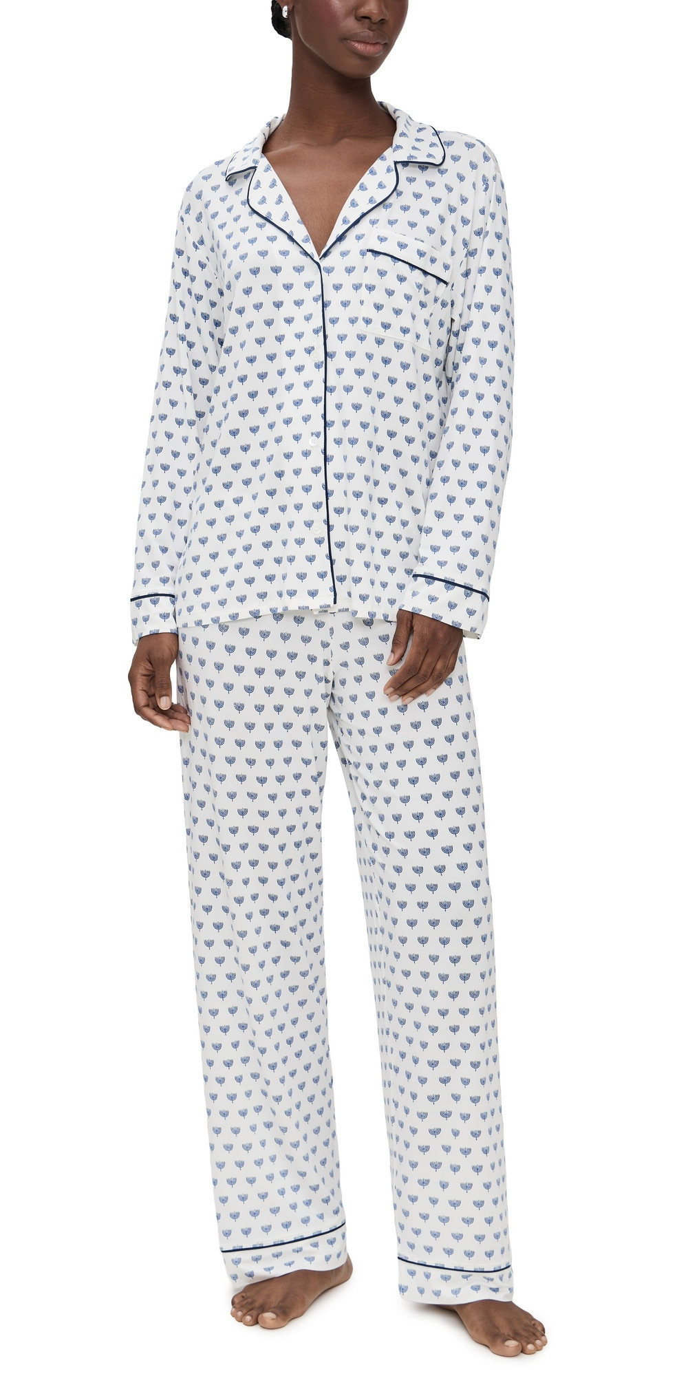 Eberjey Gisele Printed Long Pajama Set Hannukah Glow Nouvean Navy/Ny XS | Shopbop
