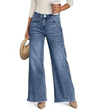Trendy Queen Women's Wide Leg Jeans, Relaxed Loose Straight Leg with Raw Hem, Comfort Denim Pants | Amazon (US)