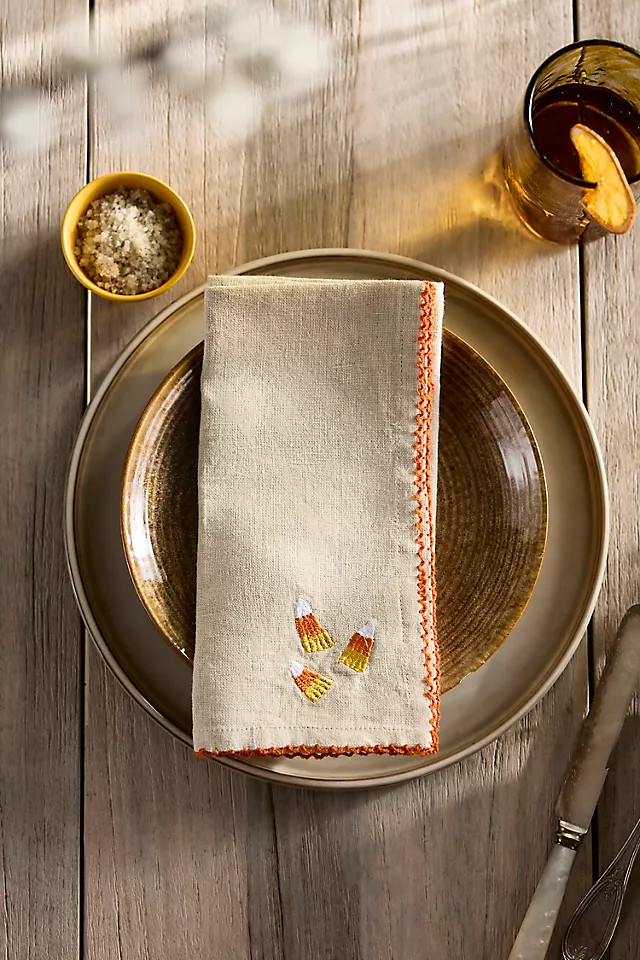 Halloween Embroidered Linen Napkins, Set of 2 | Anthropologie (US)
