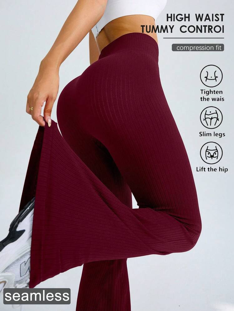 Core Rhythm Women's Solid Color Seamless Elastic Yoga Flare Leggings Wide Leg Leggings Flared Leggings For Women Leggings For Women Tummy Control Wide Leg Yoga Pants Seamless Leggings High Waisted Leggings High Waist Tummy Control Leggings Flare Workout Pants Flare Leggings For Women Flared Workout Pants High Waist Leggings Yoga Flare Pants Seamless Flare Leggings | SHEIN