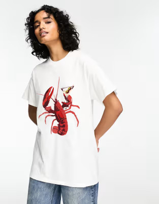 ASOS DESIGN oversized t-shirt with lobster martini graphic in white | ASOS (Global)