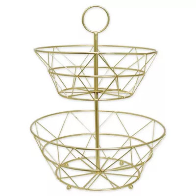 Home Collection 2-Tier Metal Fruit Basket in Yellow/Gold | Bed Bath & Beyond