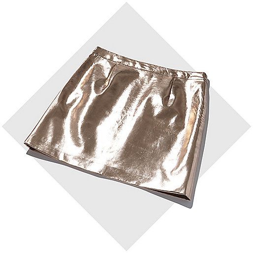 Rose gold metallic leather-look mini skirt | River Island (US)