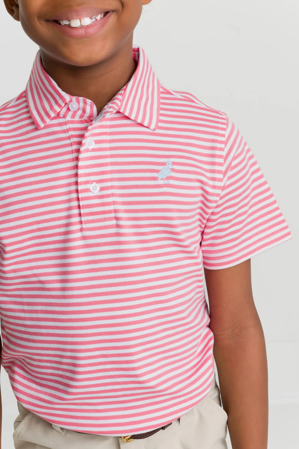 Prim & Proper Polo & Onesie - Parrot Cay Coral Stripe with Buckhead Blue Stork | The Beaufort Bonnet Company