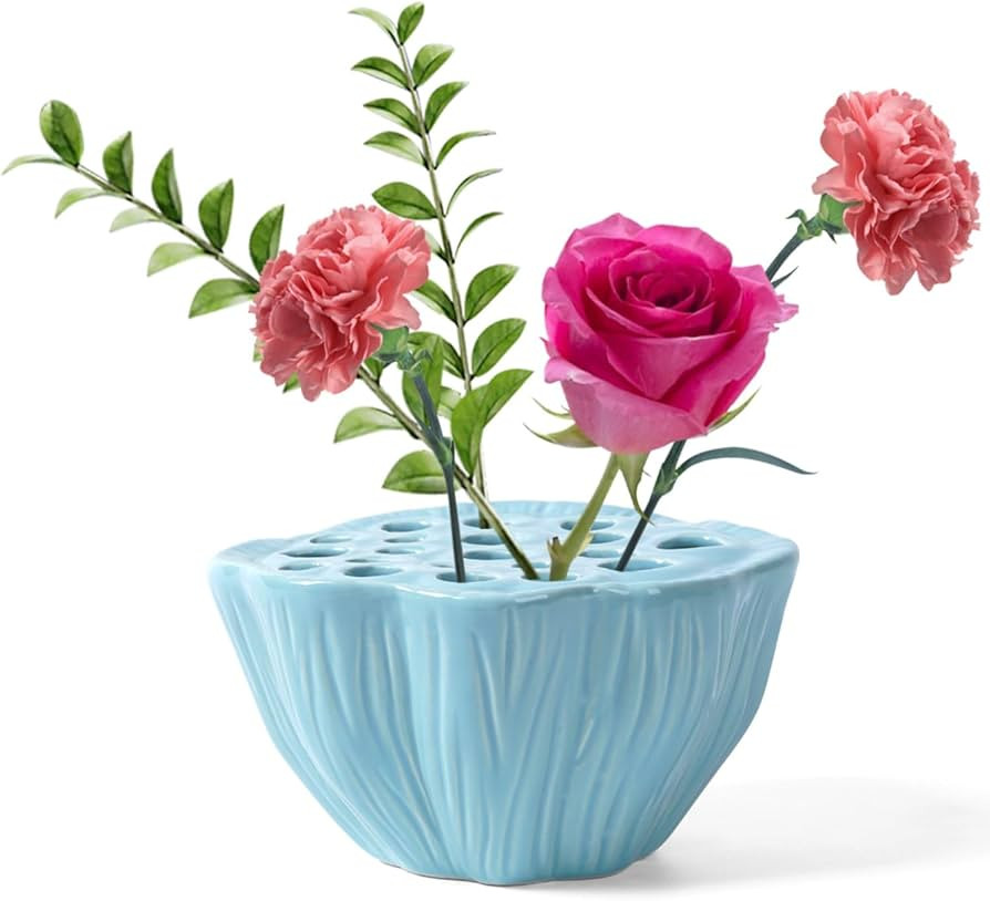 Notakia Lotus Pod Ceramic Flower Frog Flower Vase Ikebana Bowl with Stem Holder Floral Arrangemen... | Amazon (US)
