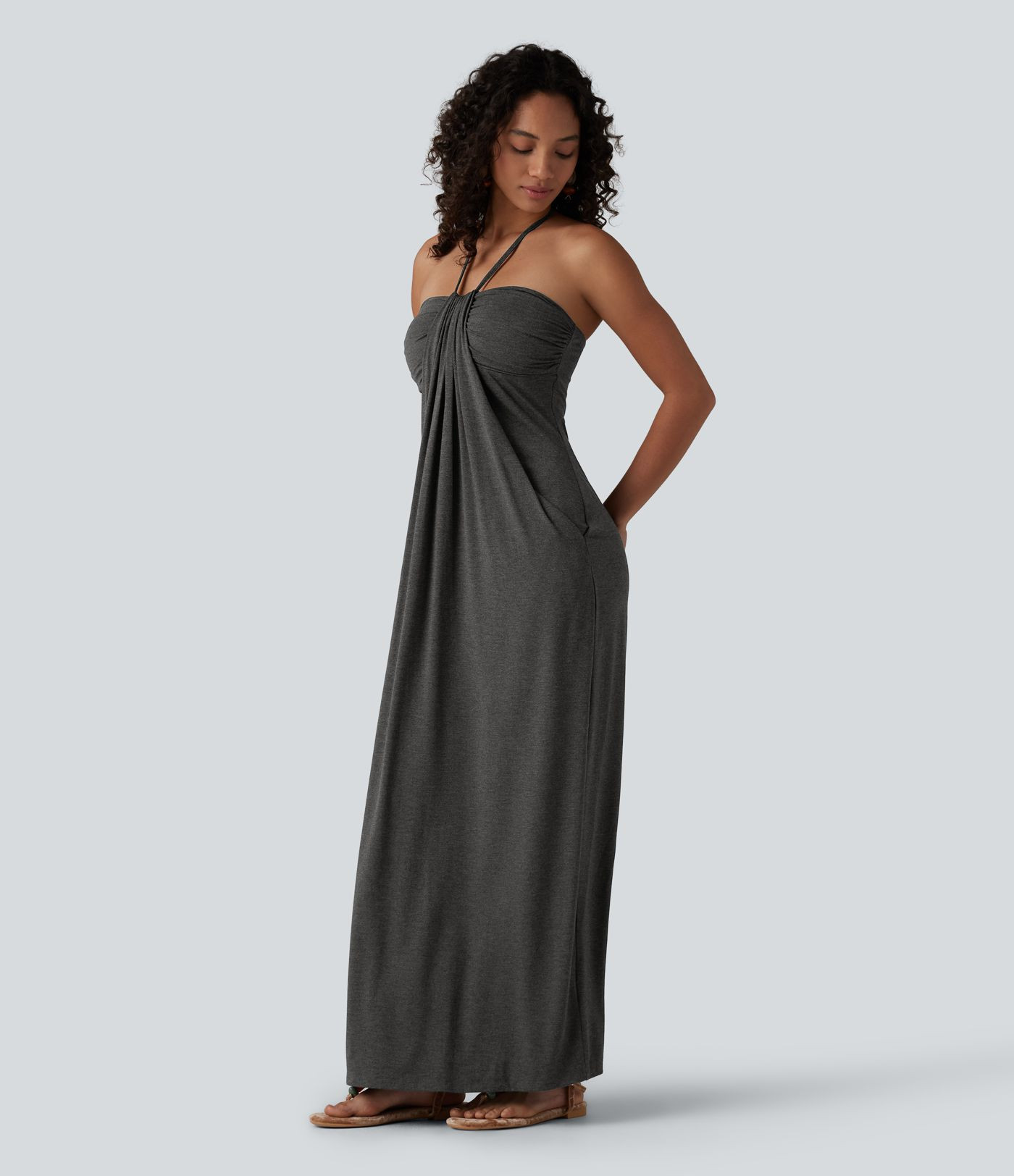 Women\u2019s Halter Tie Back Built-in Bra Maxi Dress with Pockets - Halara | HALARA