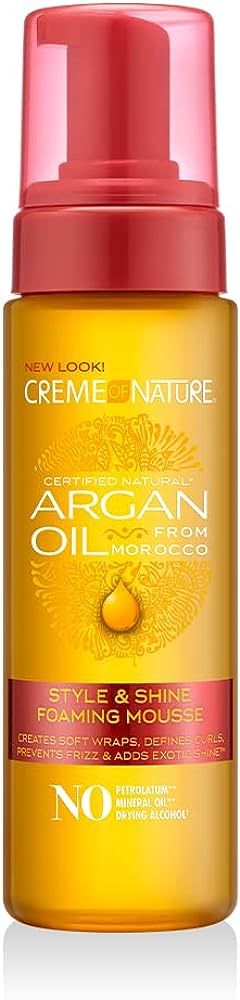 Argan Oil Foaming Mousse by Creme of Nature, Style & Shine, Creates Soft Wraps, Defines Curls, Pr... | Amazon (US)