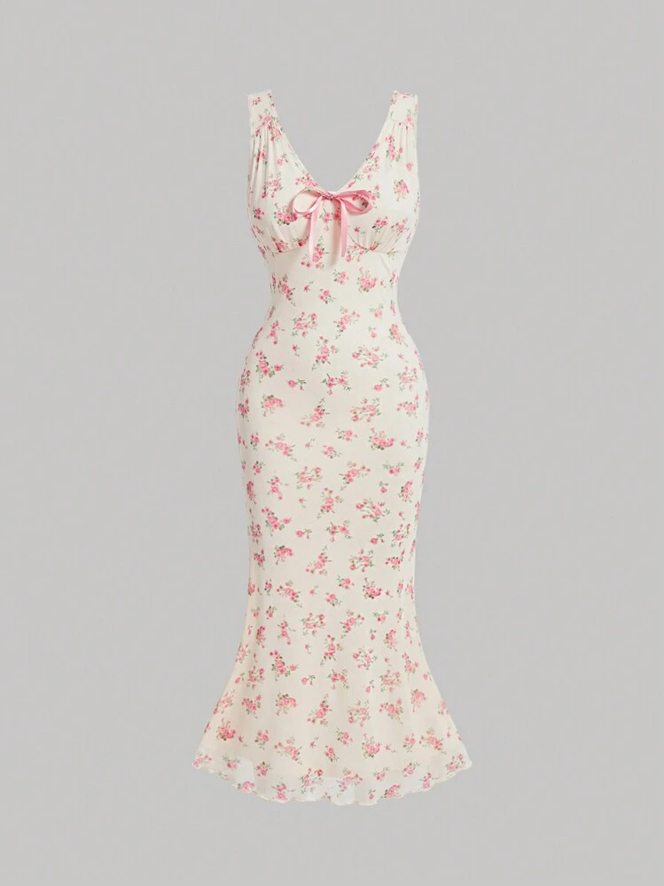 Sleeveless Floral Mermaid Dress  | SHEIN