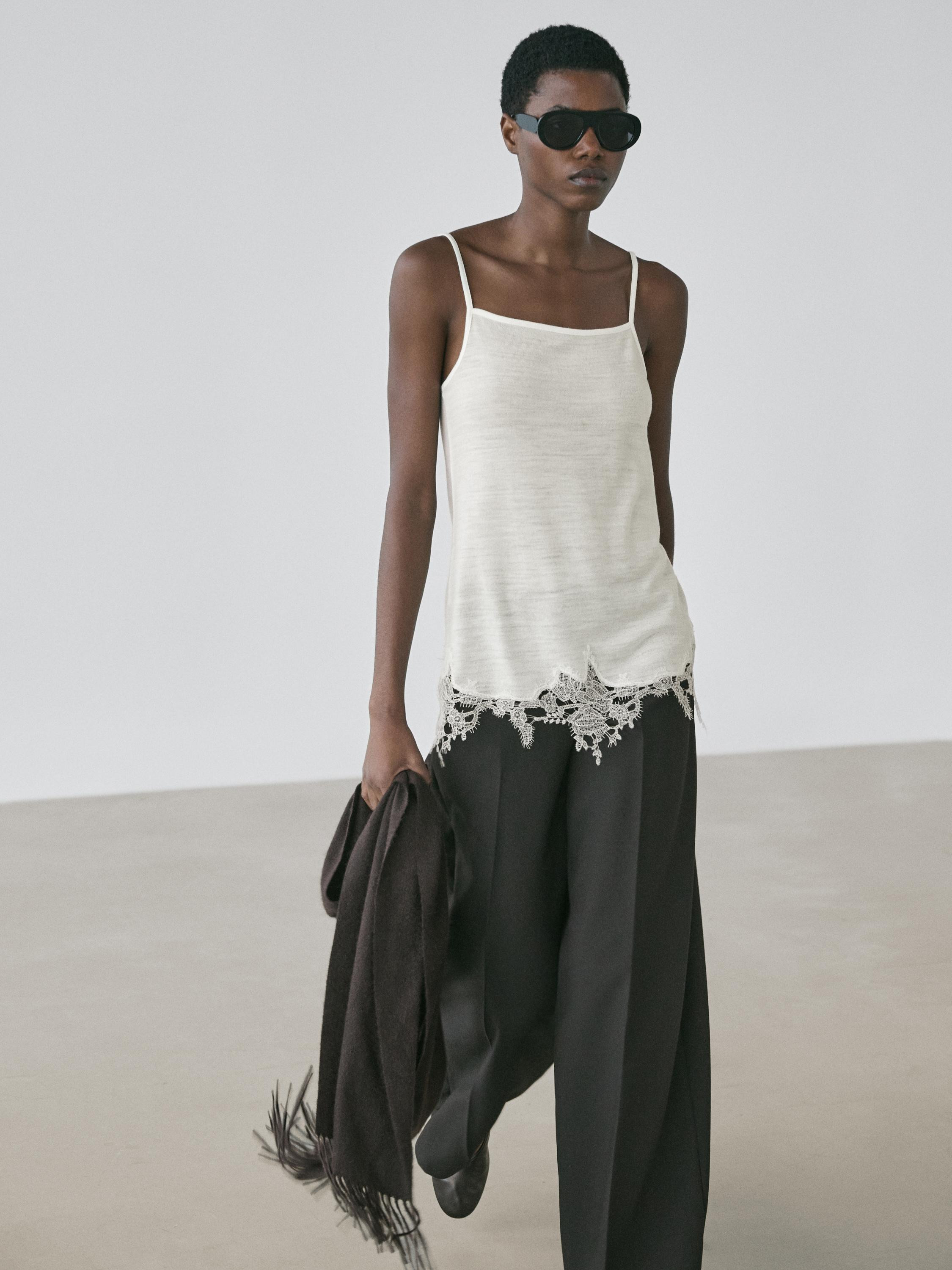 Camisole top with lace detail | Massimo Dutti UK