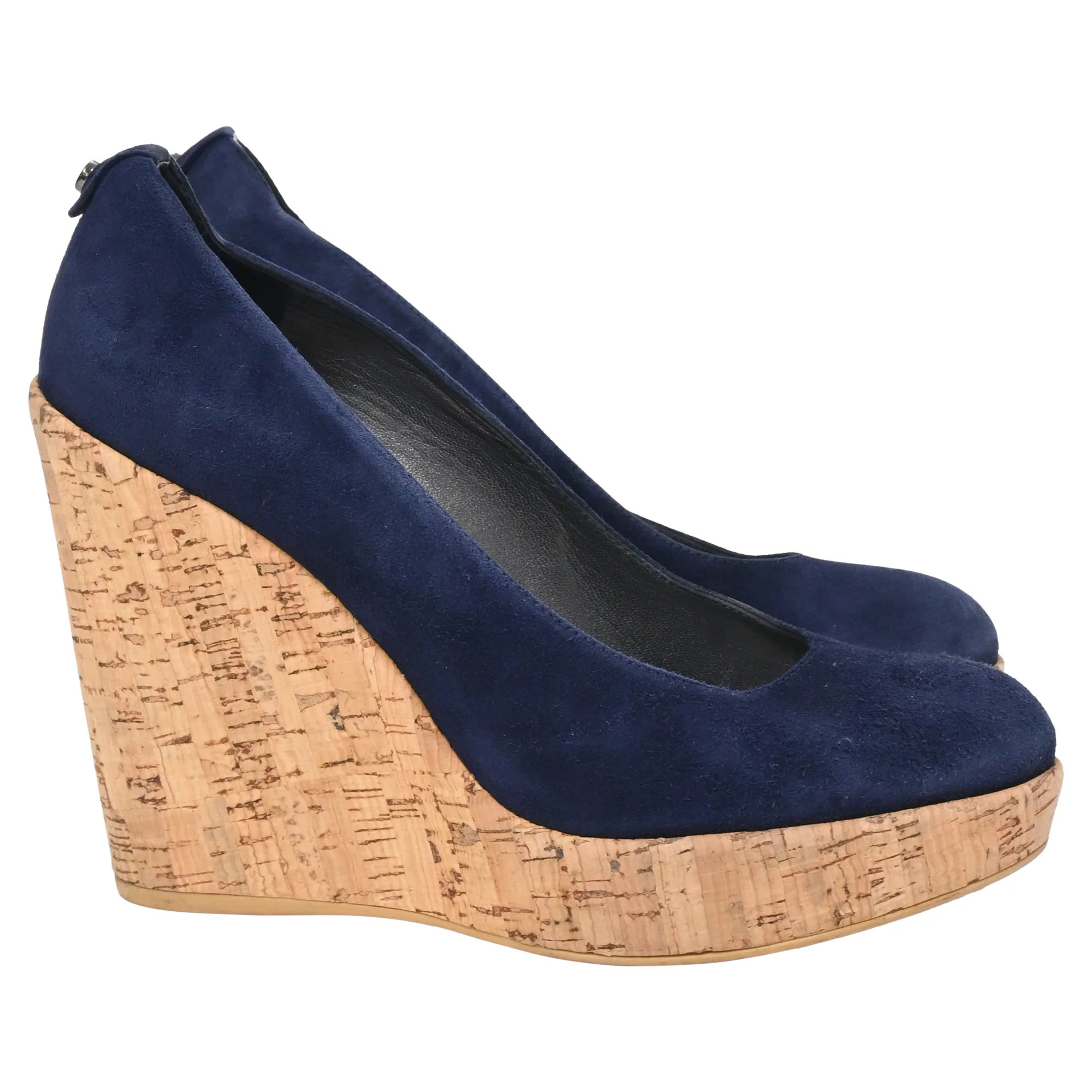 Stuart Weitzman Corkswoon Wedge Pumps in Navy Blue Suede | Shop Simon