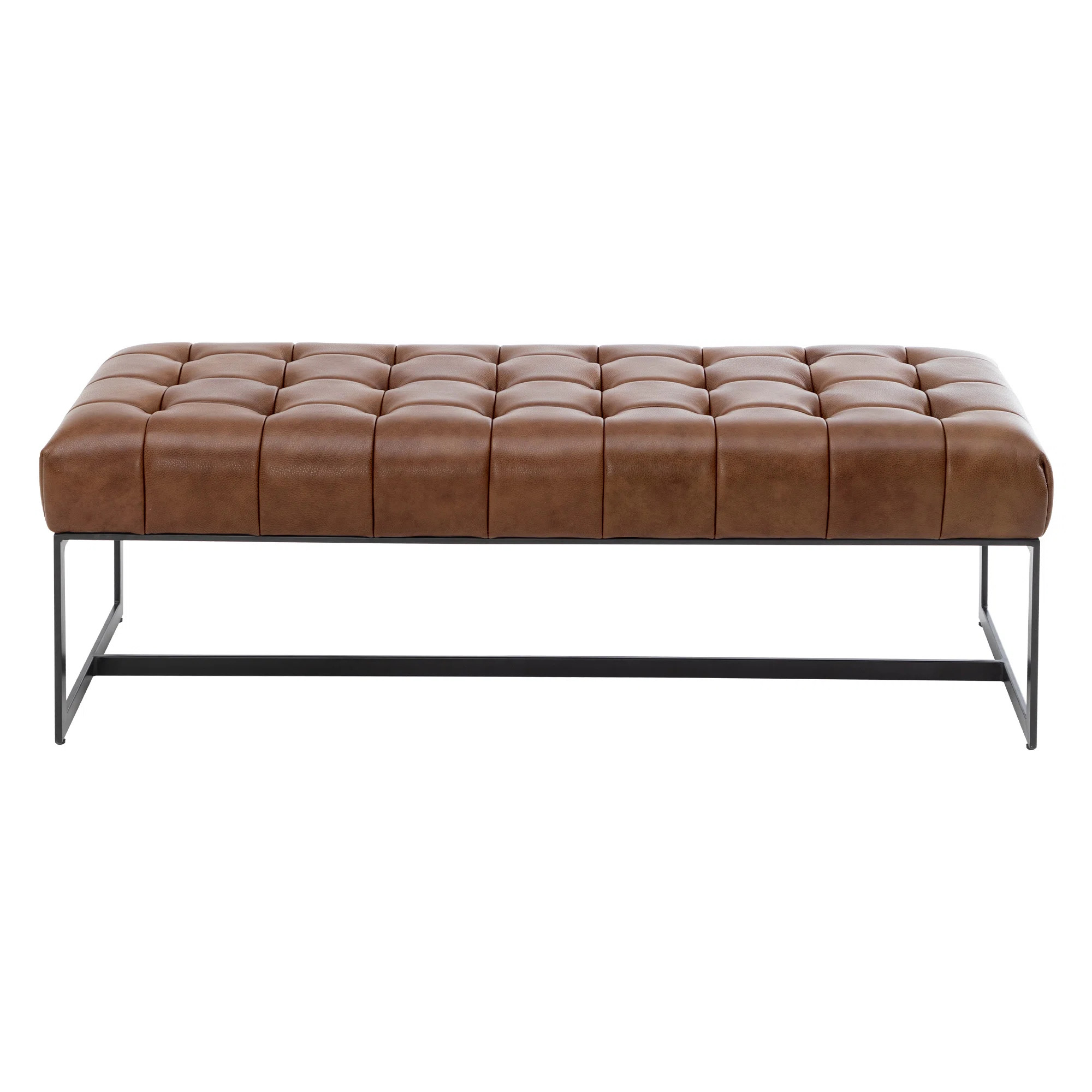 51" Wide Tufted Iron Frame Genuine Leather Bench | Wayfair North America