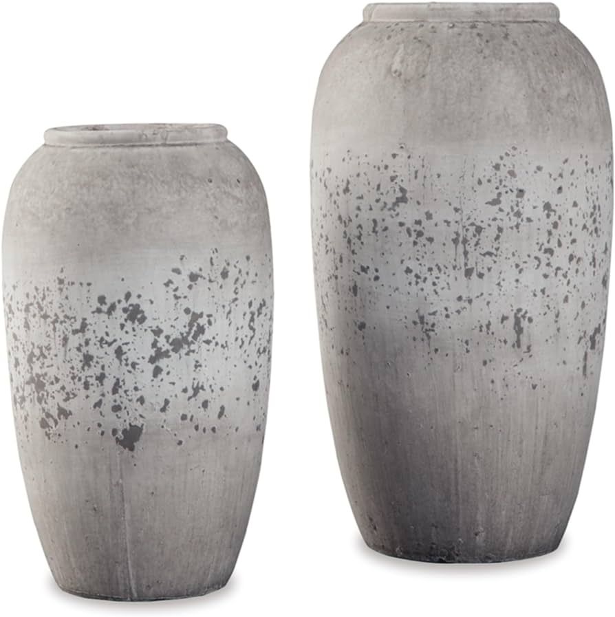 Signature Design by Ashley Dimitra Painted Ceramic 2 Piece Decorative Vase Set, Light Gray | Amazon (US)