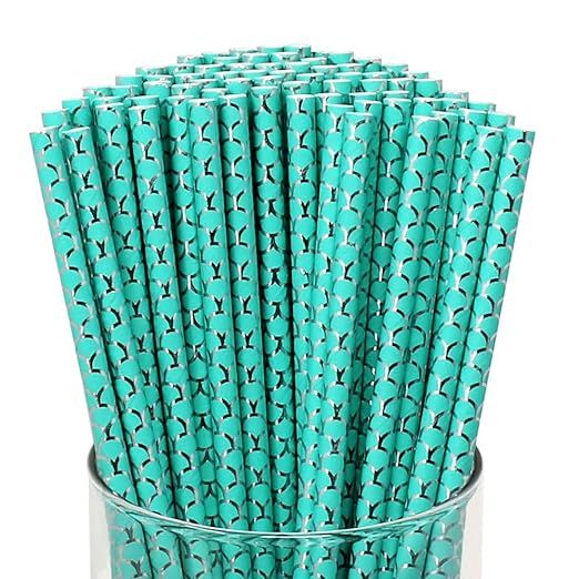 Just Artifacts 100pc Mermaid Themed Premium Disposable Drinking Paper Straws (Aqua & Silver Scale... | Amazon (US)