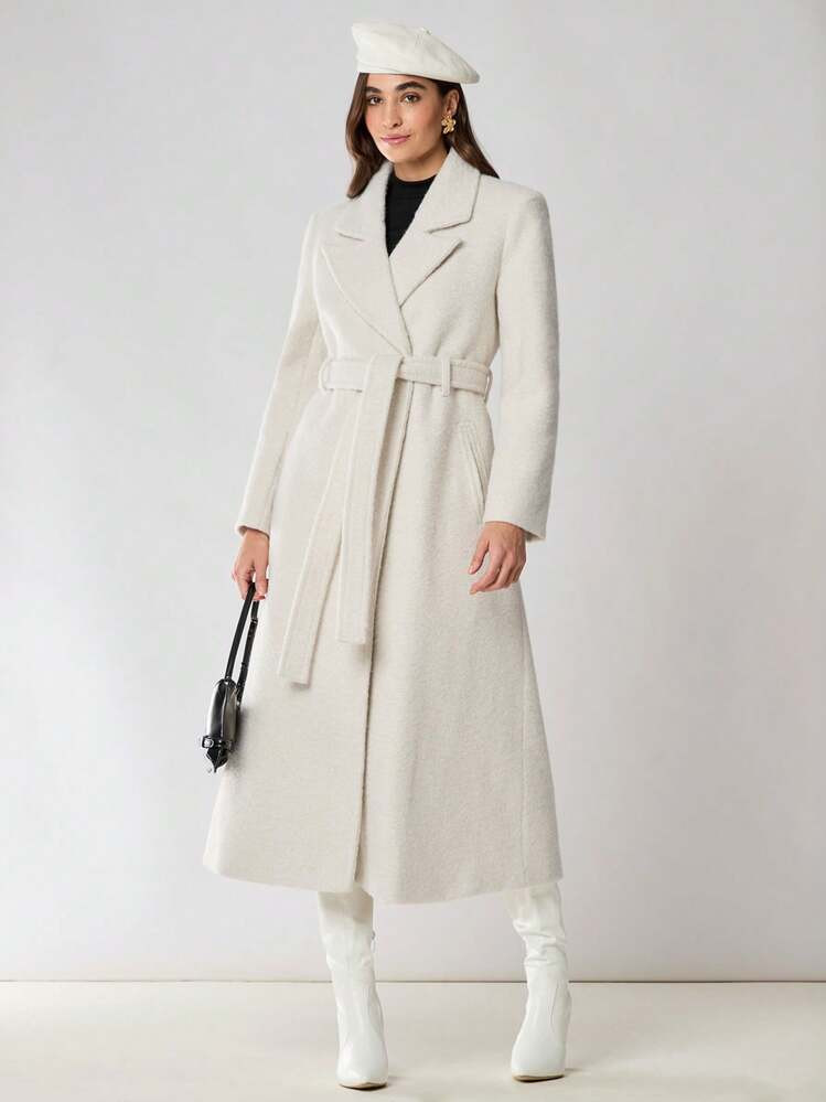 Enchnt New Autumn Winter Products,Women's Elegant Solid Color Lapel Collar Self-Tie Belt Super Lo... | SHEIN