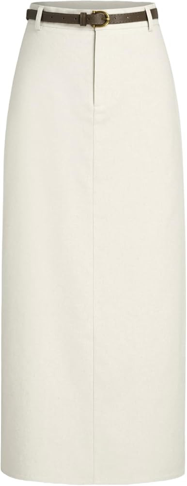 CIDER French Riviera Vacation Linen-blend Mid Rise Solid Midi Skirt with Belt | Amazon (US)