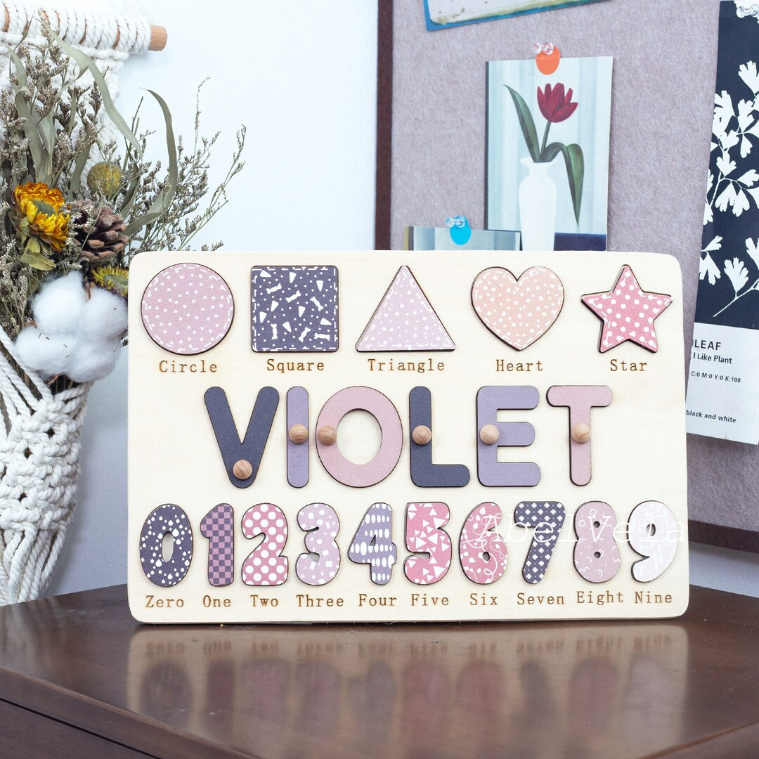 Personalized Educational Name Puzzle, Wooden Busy Board With Shapes and 0-9 Numbers, Baby Birthda... | Etsy (US)
