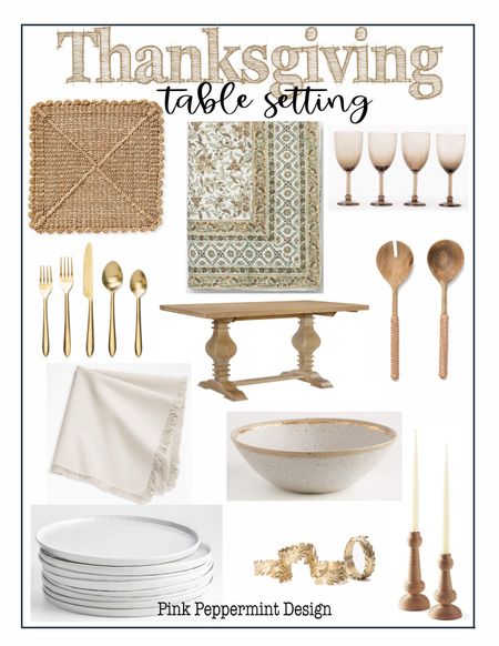 Pretty Thanksgiving table inspiration. Dishes, serving bowls, tablecloth, silverware, gold flatware, farm table, glasses, wine glasses, placemat, napkin ring, candlesticks.

#LTKHome #LTKSaleAlert #LTKUnder50 #LTKUnder100 #LTKStyleTip #LTKit

#LTKSeasonal #LTKhome #LTKHoliday